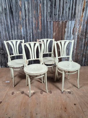 Set van 4 Witte Houten Keukenstoelen